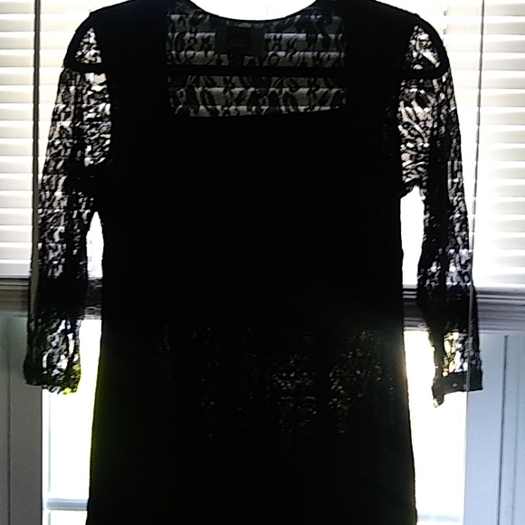 NW/OT Slinky brand black square neck dress with 3/4 length lace sleeves. Size XS - Picture 5 of 5